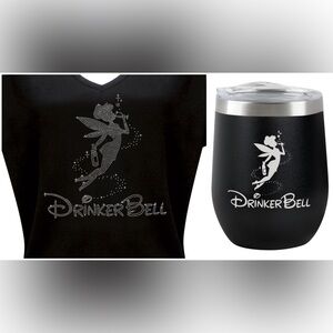 Drinkerbell bundle Rhinestone V-Neck Tee size M and insulated tumbler - Black
